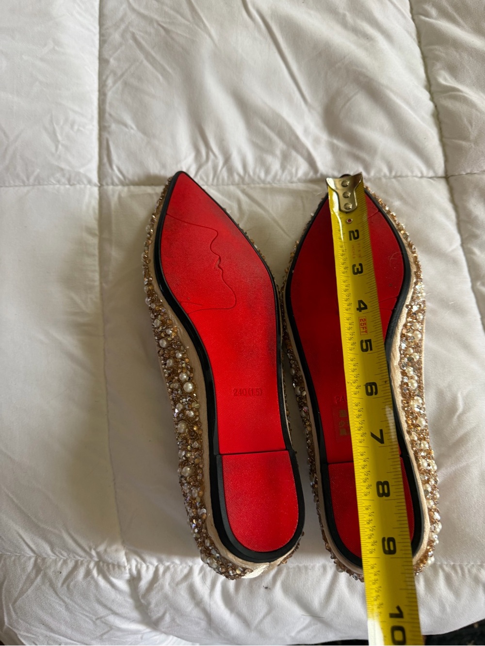 Embellished Pearl Pointed Toe Flat - Champagne - Picture 9 of 14